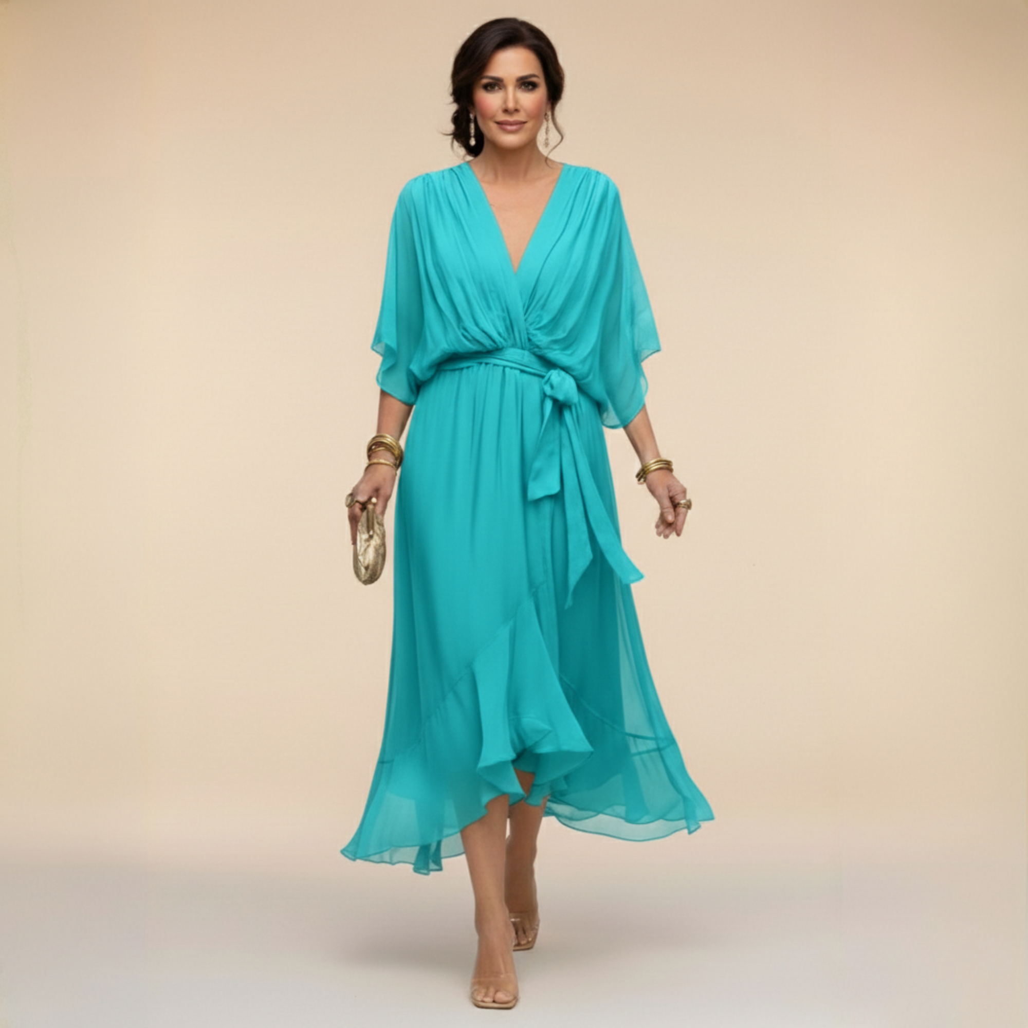 CHIFFON JURK MET V-HALS VOOR DAMES