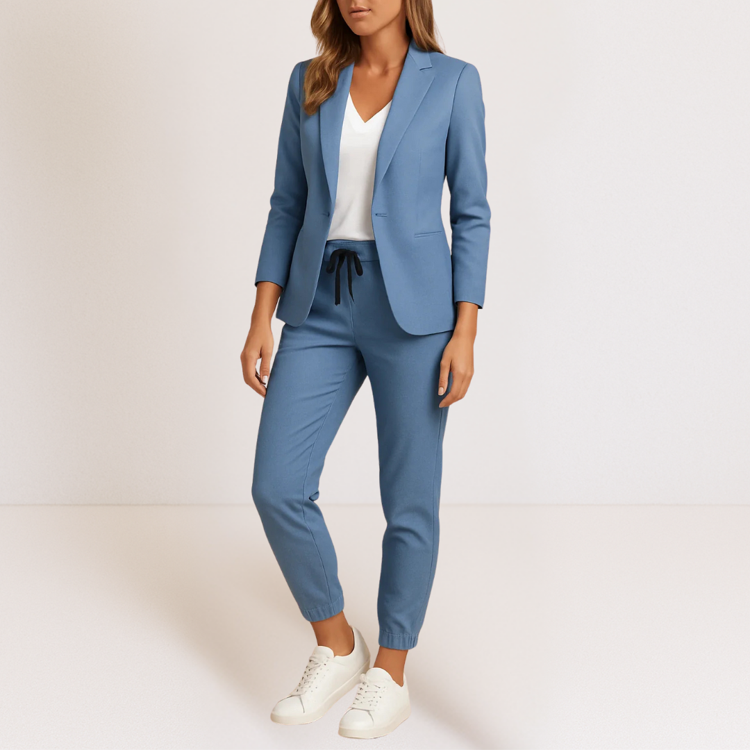 SLIMME KLASSIEKE BLAZER EN JOGGER GECOÖRDINEERDE SET VOOR VROUWEN