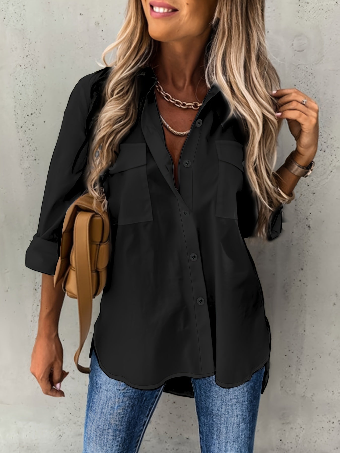 CLASSISCHE FORMELLE BLOUSE MET LANGE MOUWEN VOOR VROUWEN