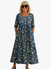 KLASSIEKE MIDI-JURK MET BLOEMENPATROON VOOR VROUWEN