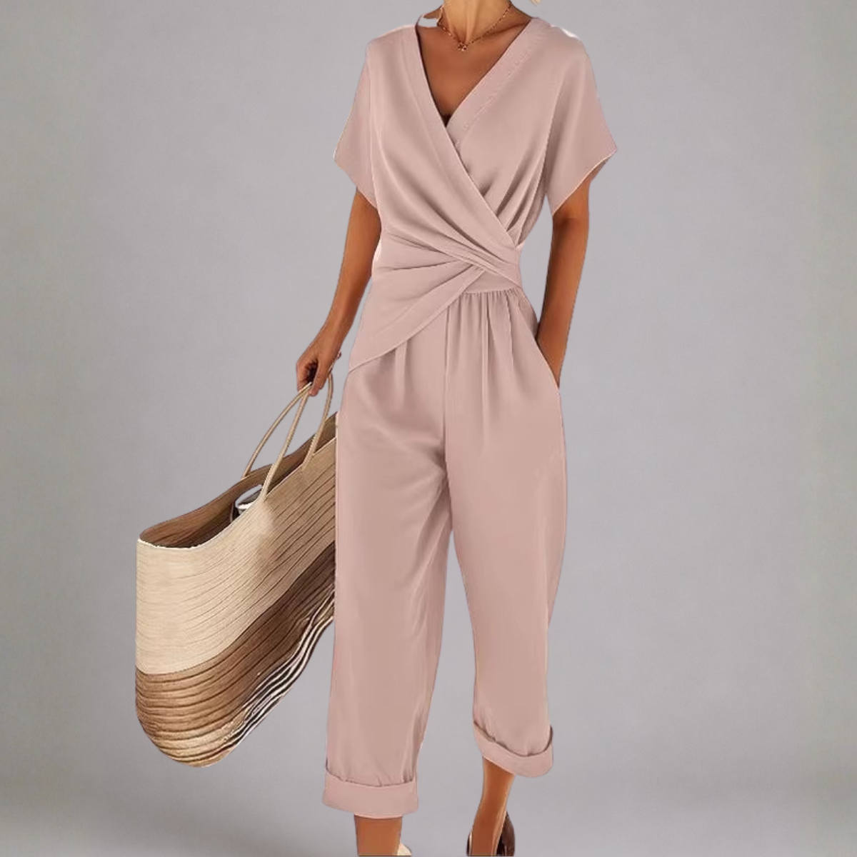SET MET BROEK MET BREDE PIJPEN IN WRAP-STIJL VOOR VROUWEN