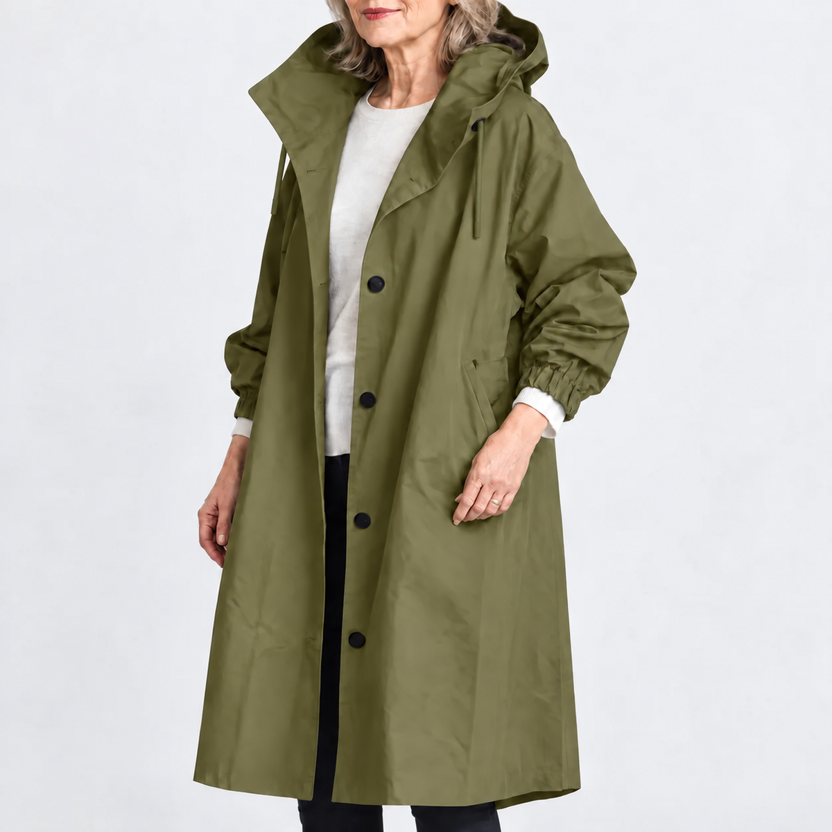 TRENCH LANG MET CAPUCHE VOOR VROUWEN