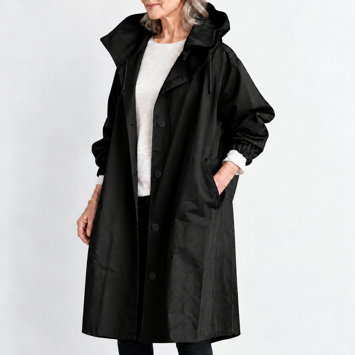 TRENCH LANG MET CAPUCHE VOOR VROUWEN