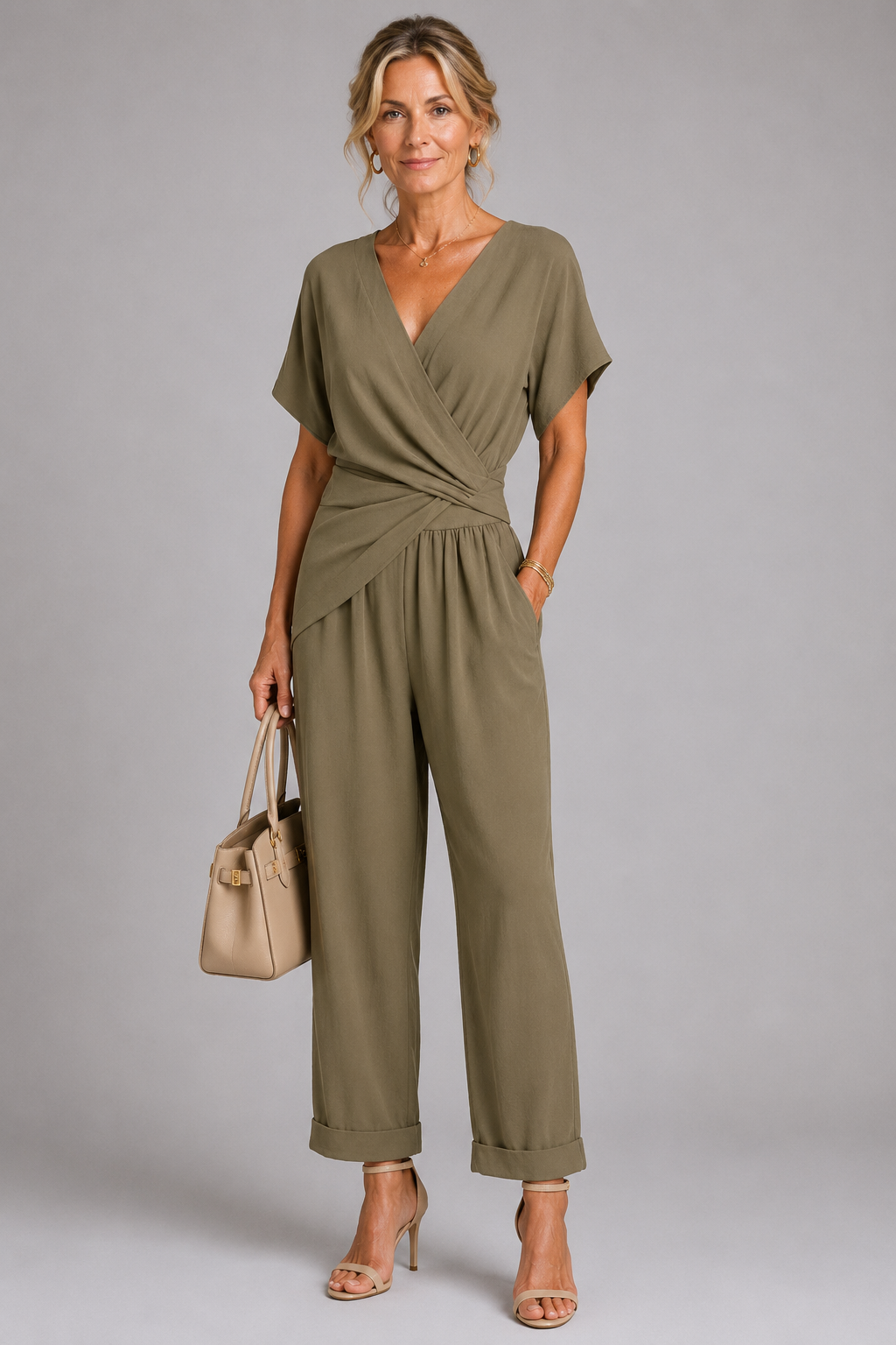 SET MET BROEK MET BREDE PIJPEN IN WRAP-STIJL VOOR VROUWEN