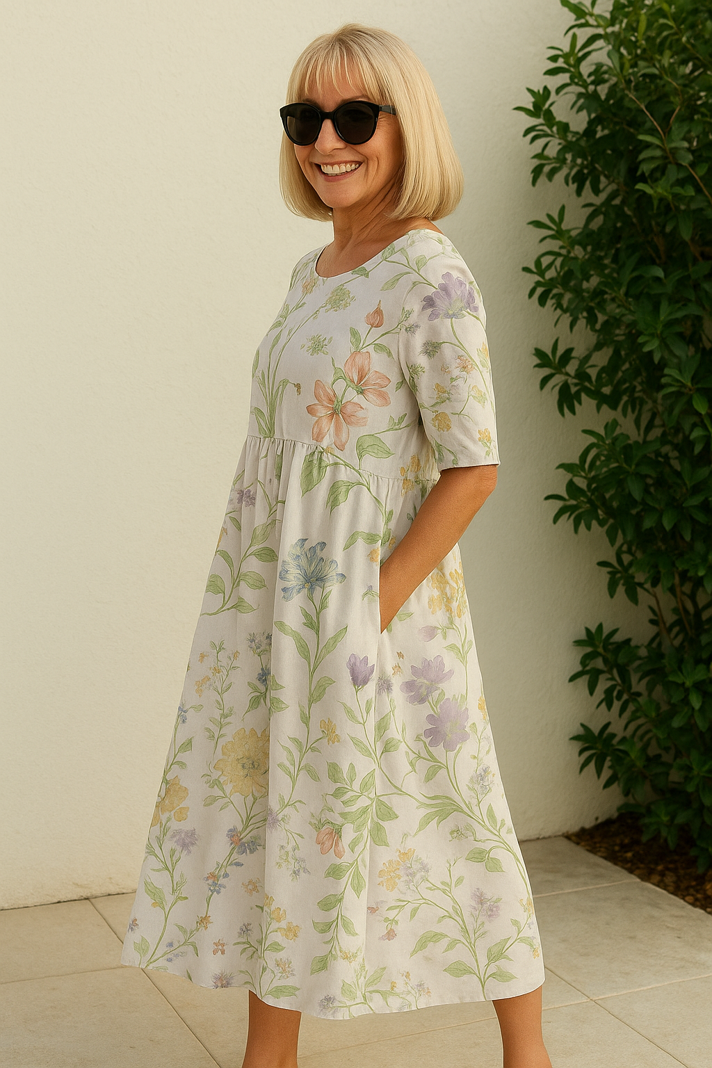 KLASSIEKE MIDI-JURK MET BLOEMENPATROON VOOR VROUWEN