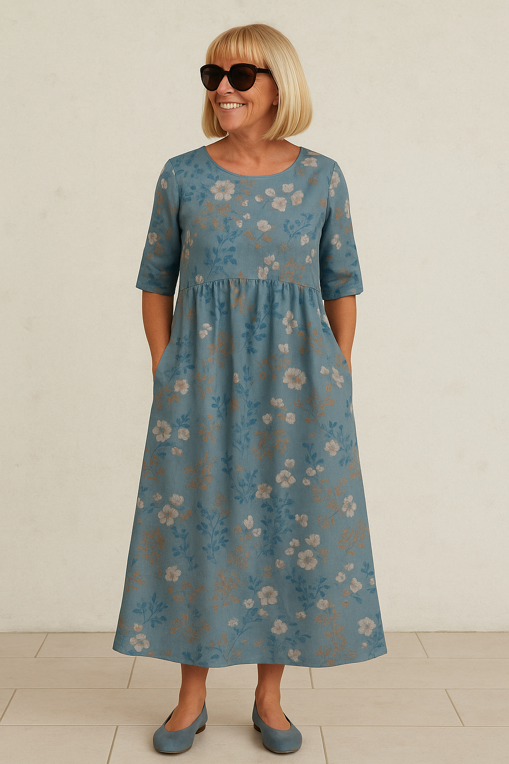 KLASSIEKE MIDI-JURK MET BLOEMENPATROON VOOR VROUWEN