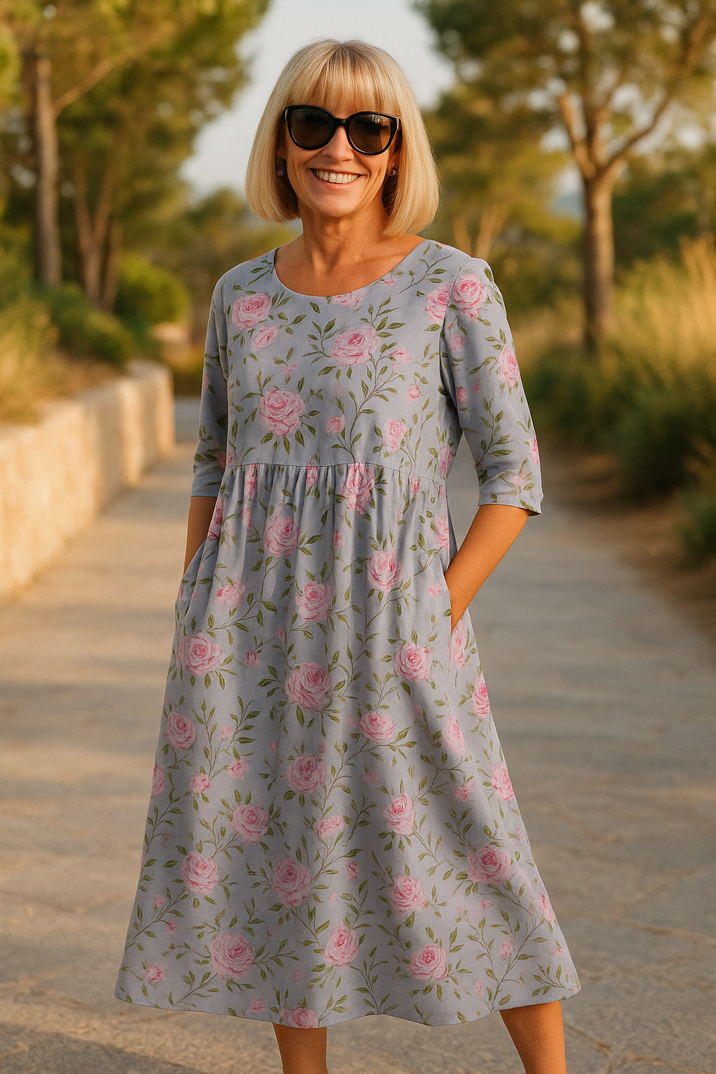 KLASSIEKE MIDI-JURK MET BLOEMENPATROON VOOR VROUWEN