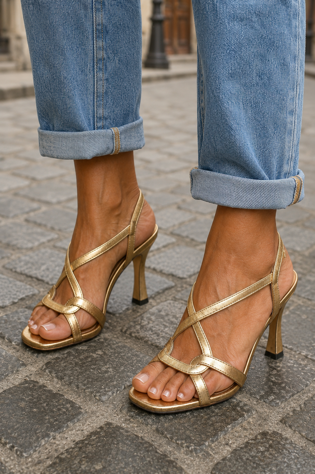 GOUDEN SANDALEN MET BANDJES VOOR VROUWEN