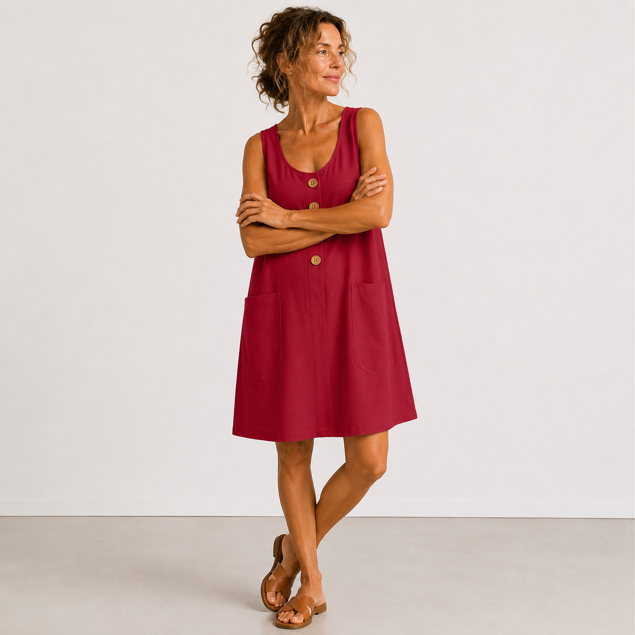 VLOEIENDE MIDI-JURK MET KNOPPEN VOOR VROUWEN