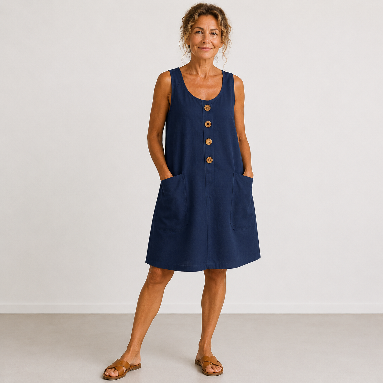 VLOEIENDE MIDI-JURK MET KNOPPEN VOOR VROUWEN