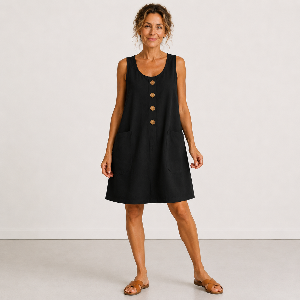 VLOEIENDE MIDI-JURK MET KNOPPEN VOOR VROUWEN