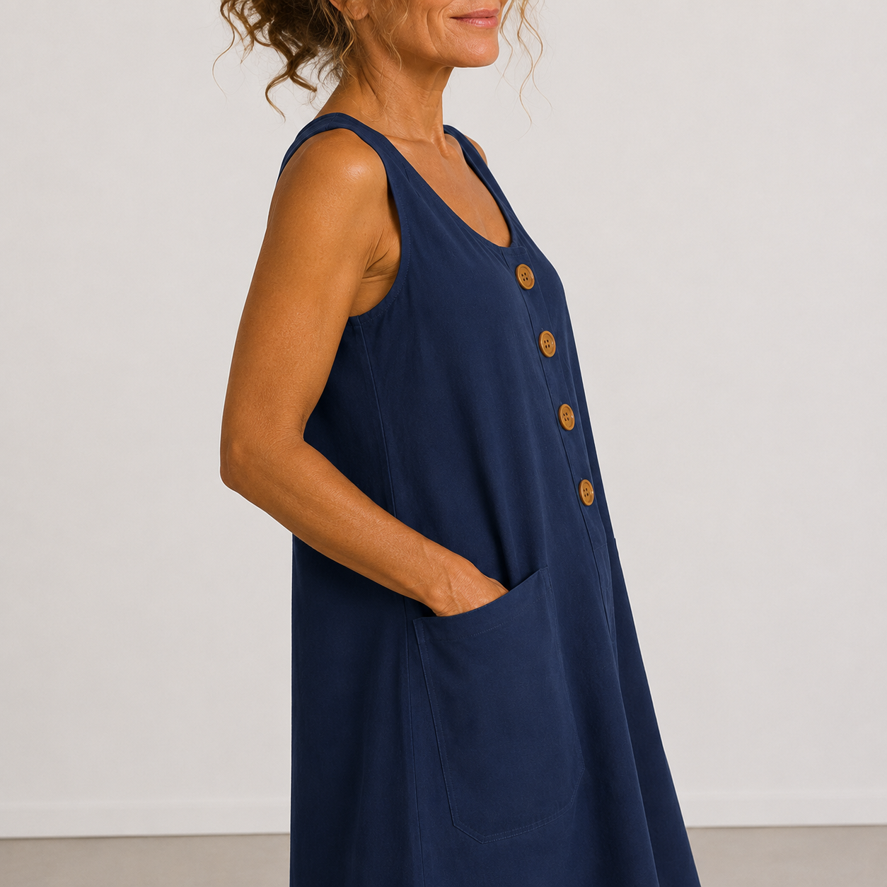VLOEIENDE MIDI-JURK MET KNOPPEN VOOR VROUWEN