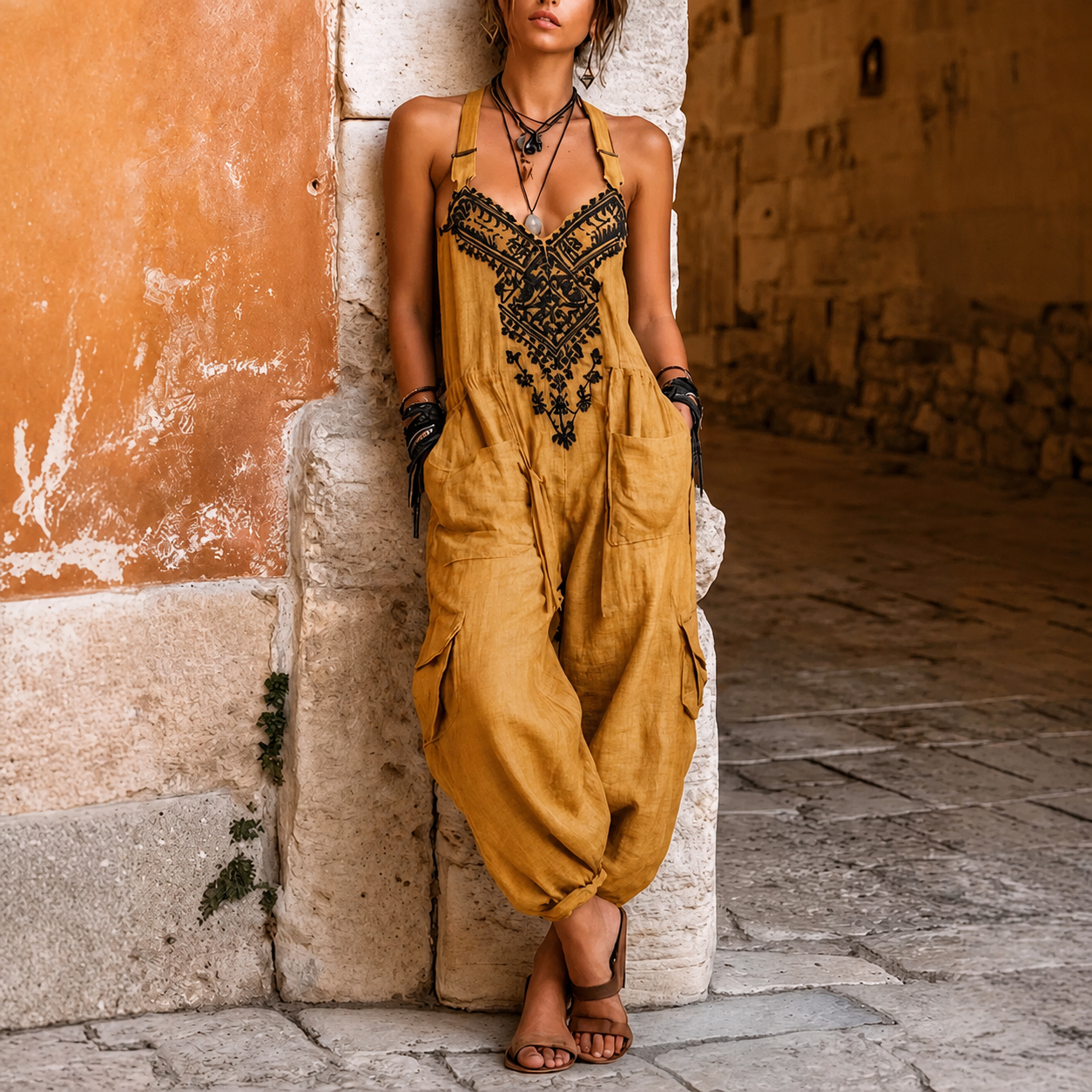 BOHEMIAN GEBORDUURDE JUMPSUIT VOOR VROUWEN