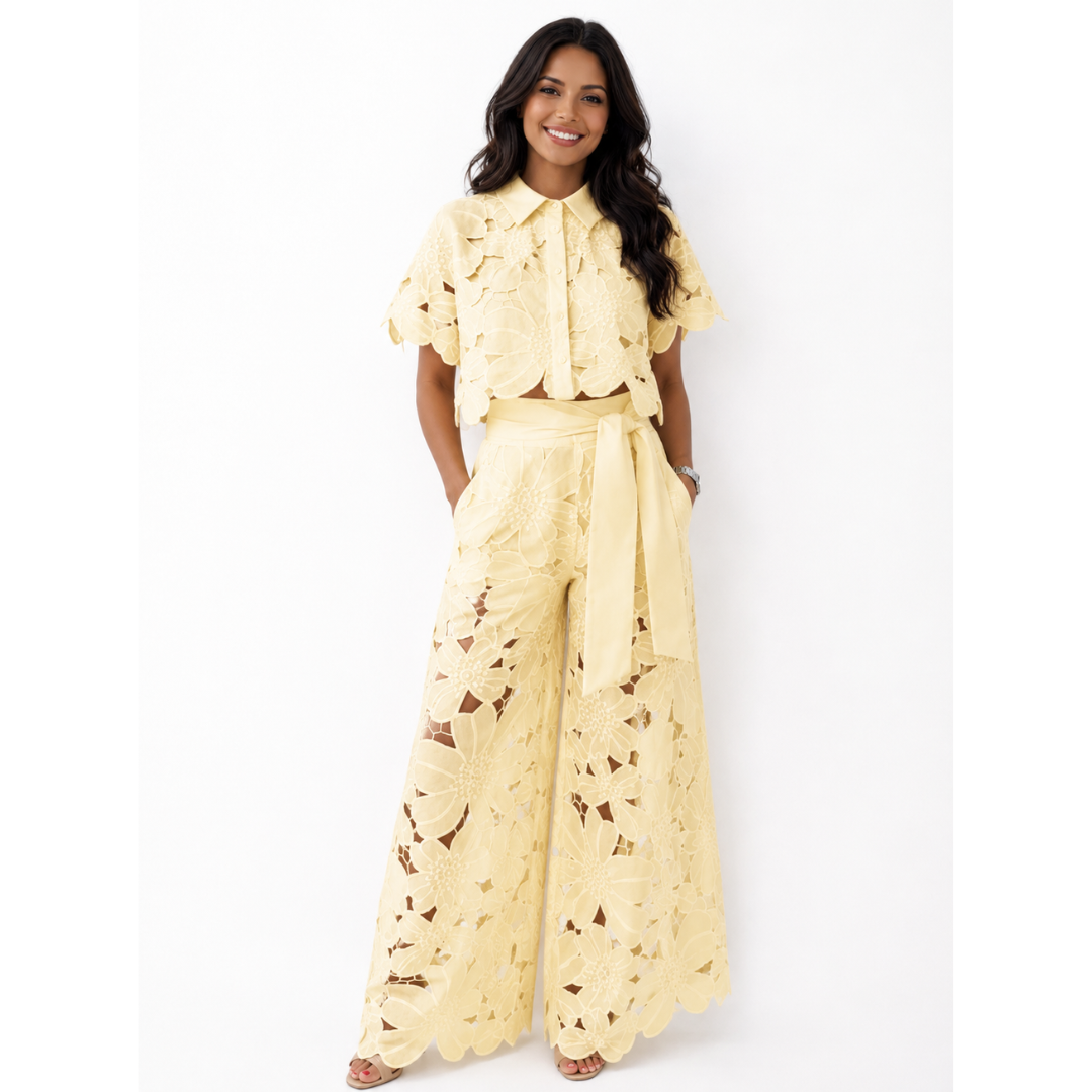 ELEGANTE TWEEDELIGE SET MET BORDUURSEL VOOR VROUWEN