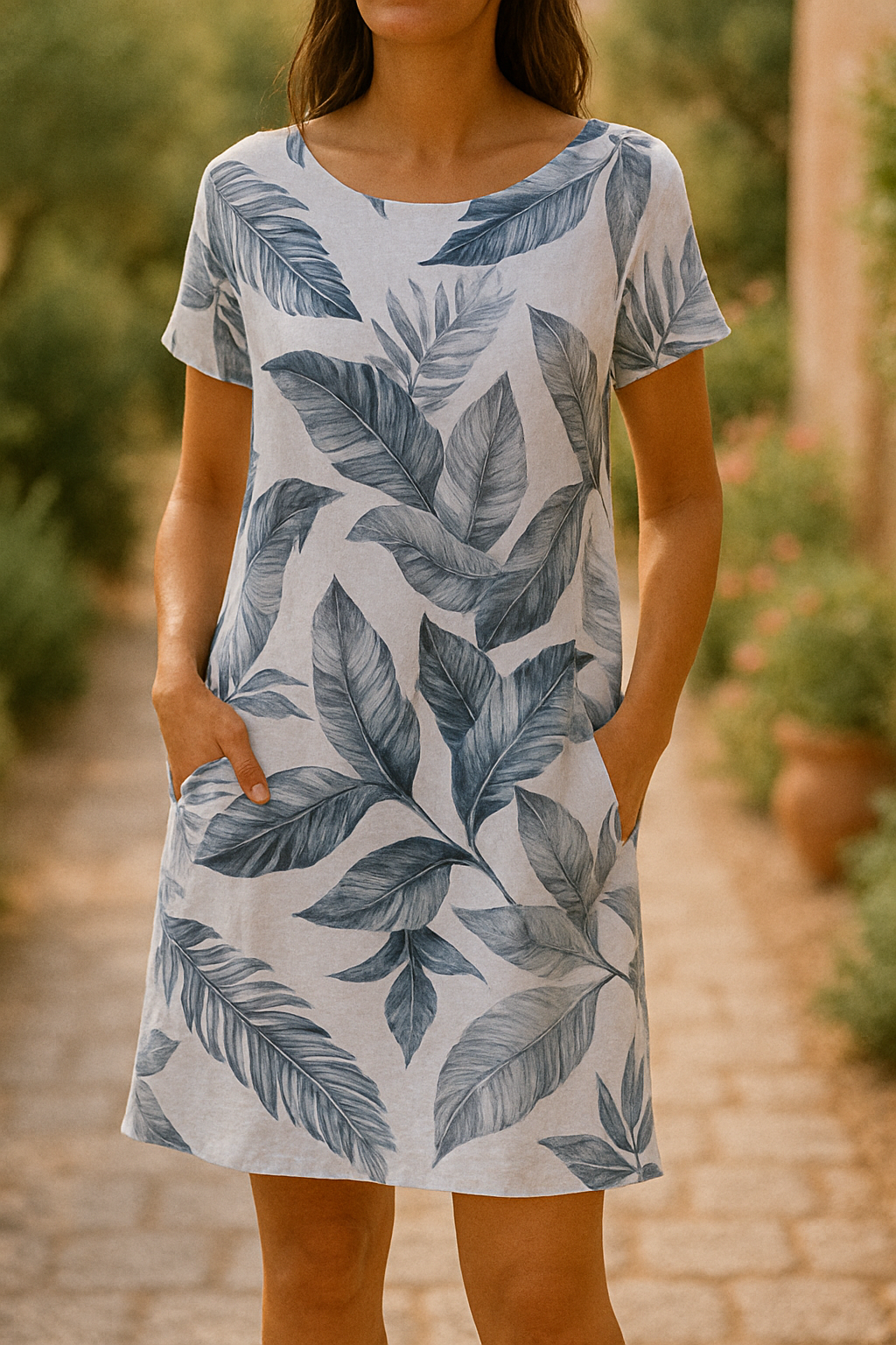 GEPRINTE JURK MET RONDE HALS VOOR VROUWEN