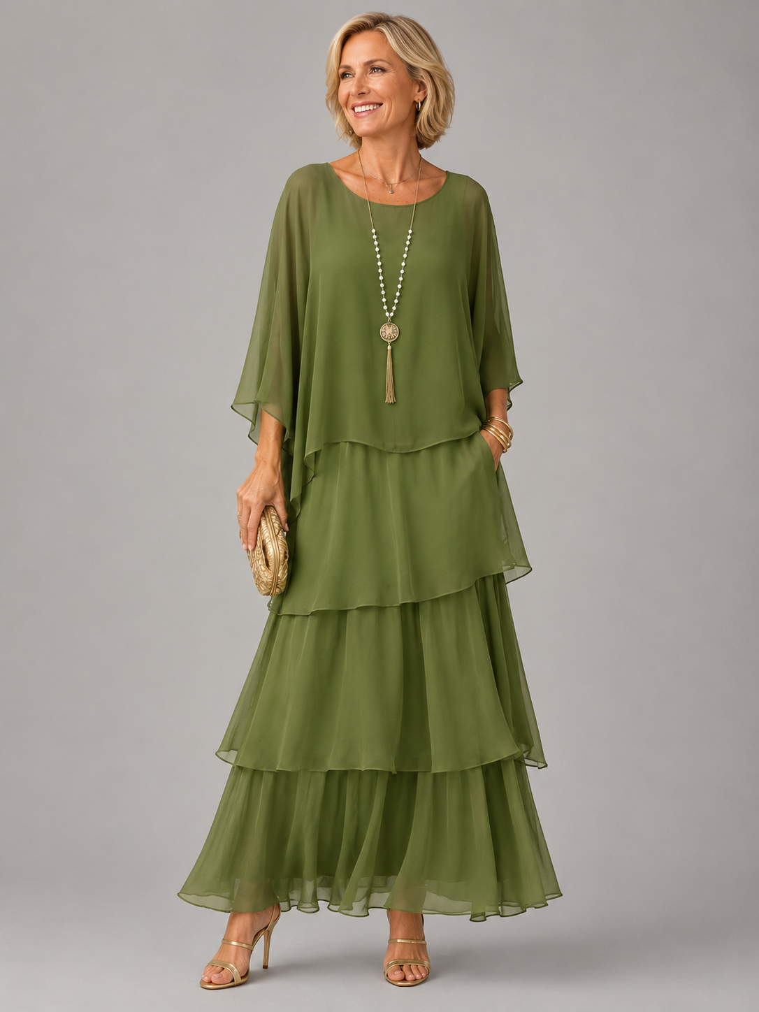MAXI JURK VAN GELAAGD CHIFFON VOOR VROUWEN