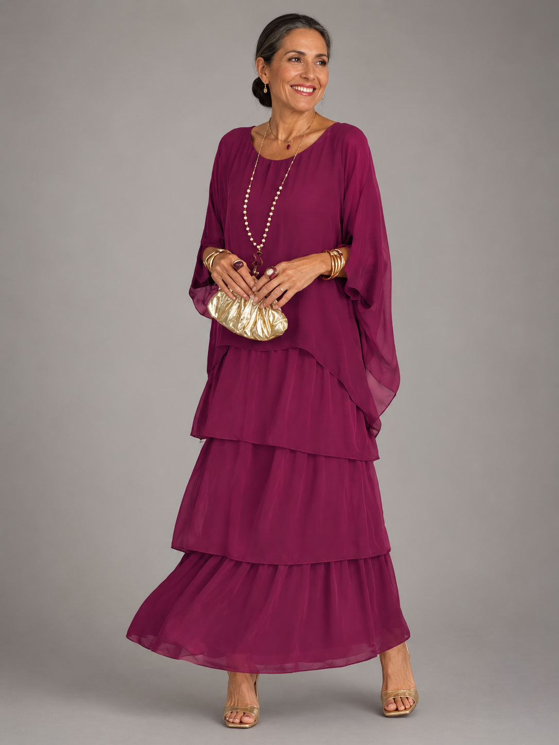 MAXI JURK VAN GELAAGD CHIFFON VOOR VROUWEN