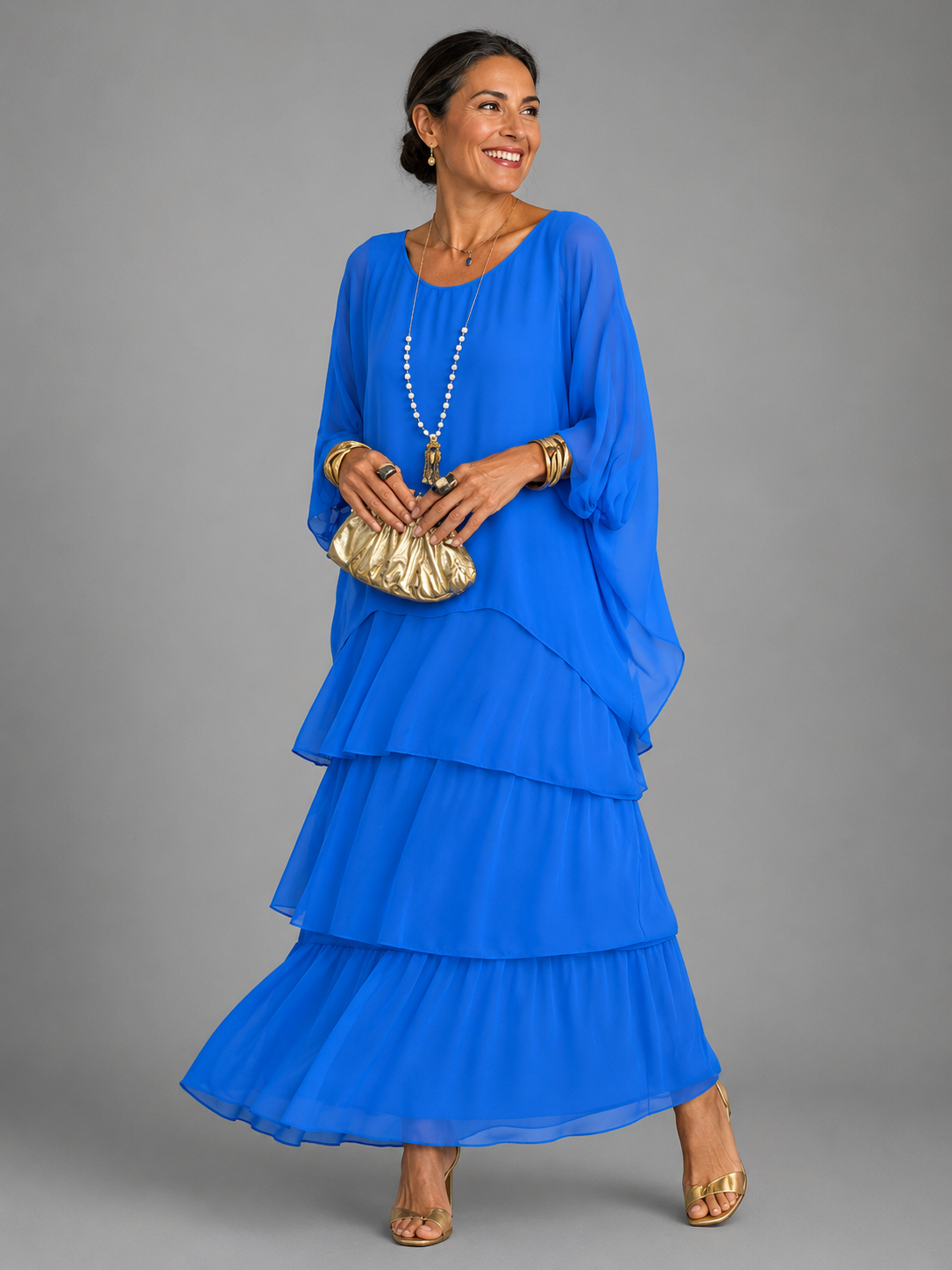 MAXI JURK VAN GELAAGD CHIFFON VOOR VROUWEN