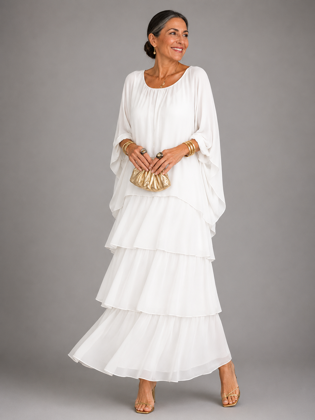 MAXI JURK VAN GELAAGD CHIFFON VOOR VROUWEN