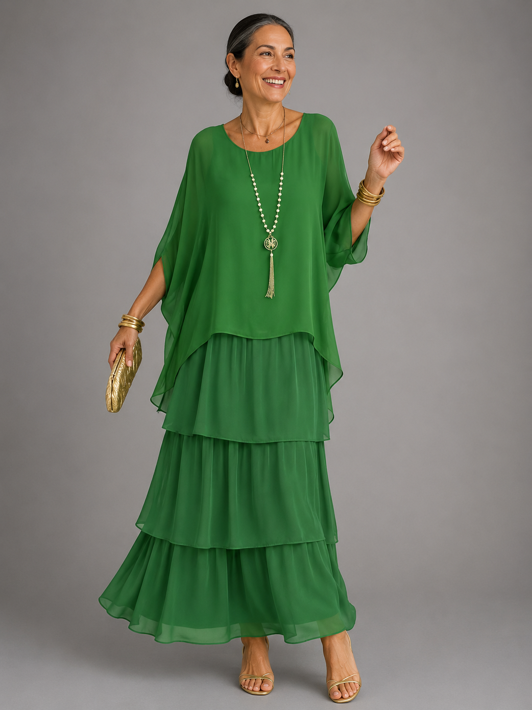 MAXI JURK VAN GELAAGD CHIFFON VOOR VROUWEN