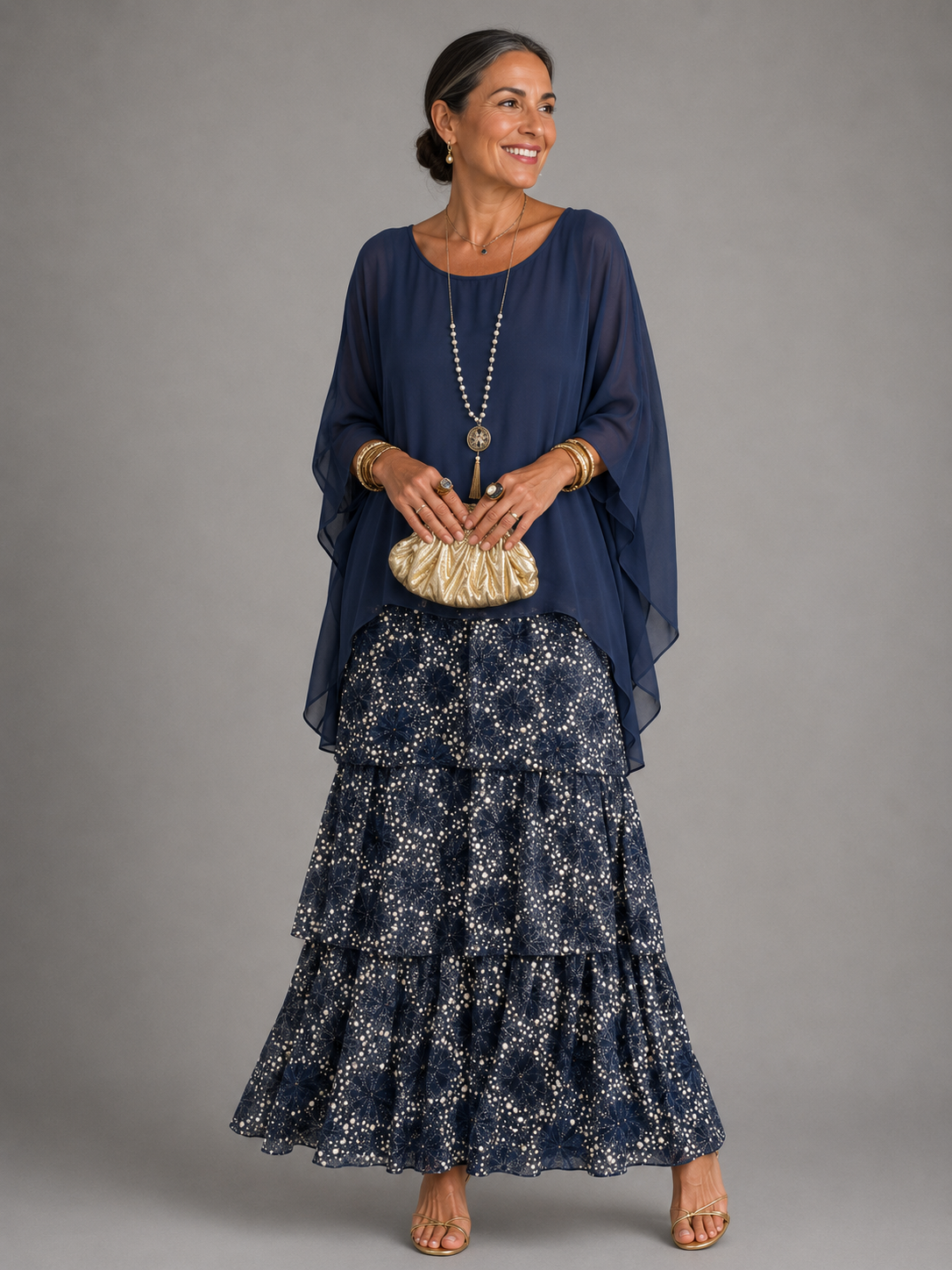 MAXI JURK VAN GELAAGD CHIFFON VOOR VROUWEN