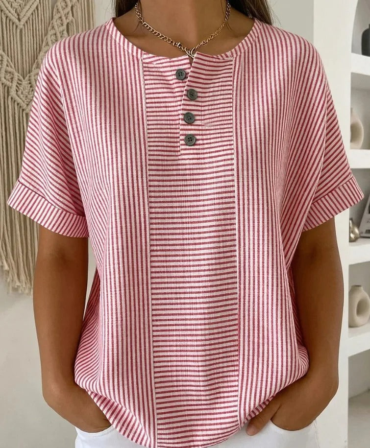 GESTREEPTE BLOUSE MET KNOPEN VOOR VROUWEN